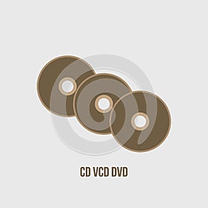 CD VCD DVD Disc symbols vector design.Â  Compact disc cassette icon illustration.